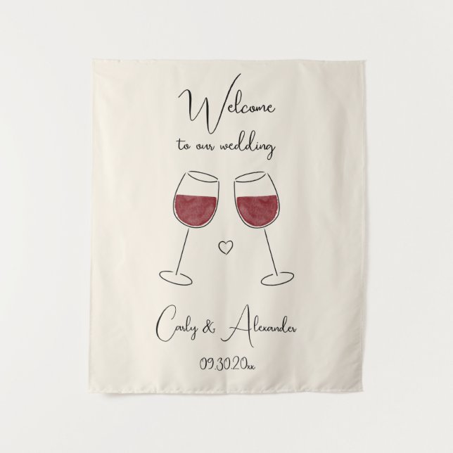 Tapiz Copo de Vino Tinto Bodas Bienvenida (Anverso)