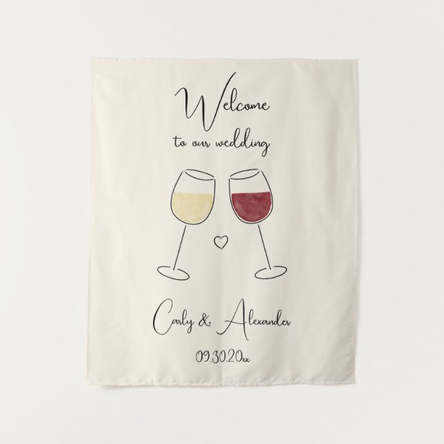Tapiz Copo de Vino Tinto y Blanco Bodas Bienvenida (Anverso)
