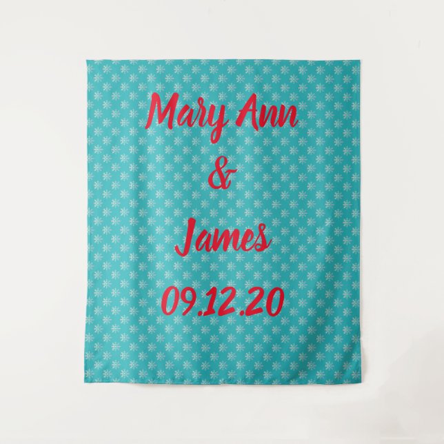 Tapiz Copos de nieve con fondo Boda personalizado (Anverso)