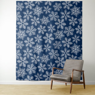 Tapiz Copos de nieve en azul oscuro