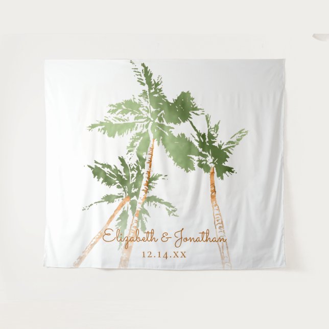 Tapiz Copper Palms Beach Wedding Photo Booth Fondo (Anverso (horizontal))