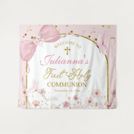 Tapiz Coquette Blush Pink Butterfly First Holy Communion