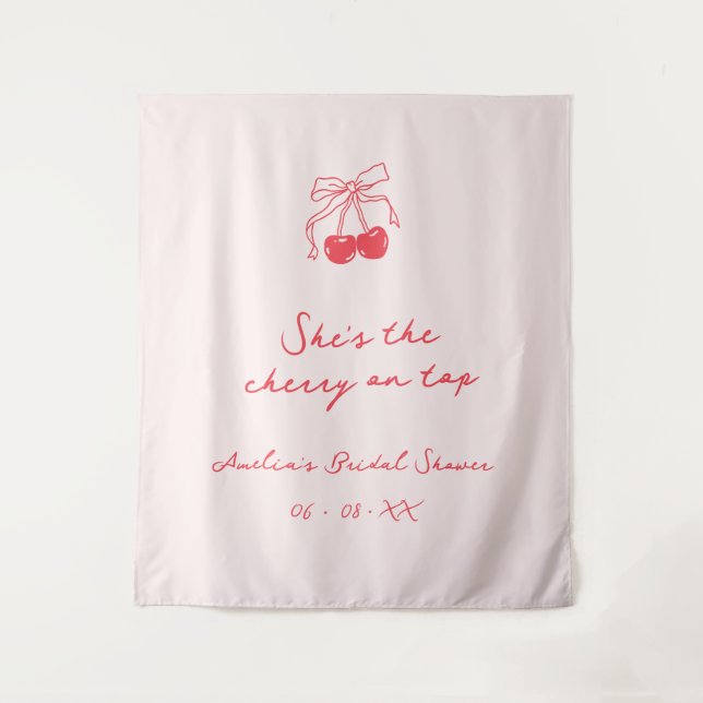 Tapiz Coquette Cherry Bridal Shower Fabric Welcome (Anverso)