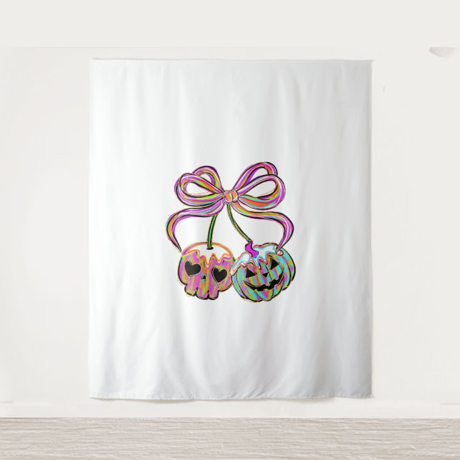 Tapiz Coquette Pumpkin Cherries Halloween (Anverso)