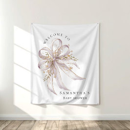 Tapiz Coquette purple bow baby shower Backdrop