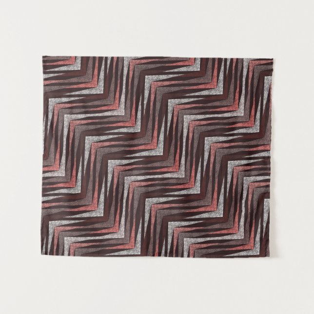 Tapiz Coral, gris, patrón de zigzag marrón. (Anverso (horizontal))