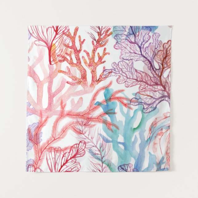 Tapiz Corales acuáticos: patrón del mundo submarino. (Anverso)