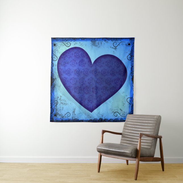 Tapiz Corazón Azul Paisley Grunge (In situ (horizontal))