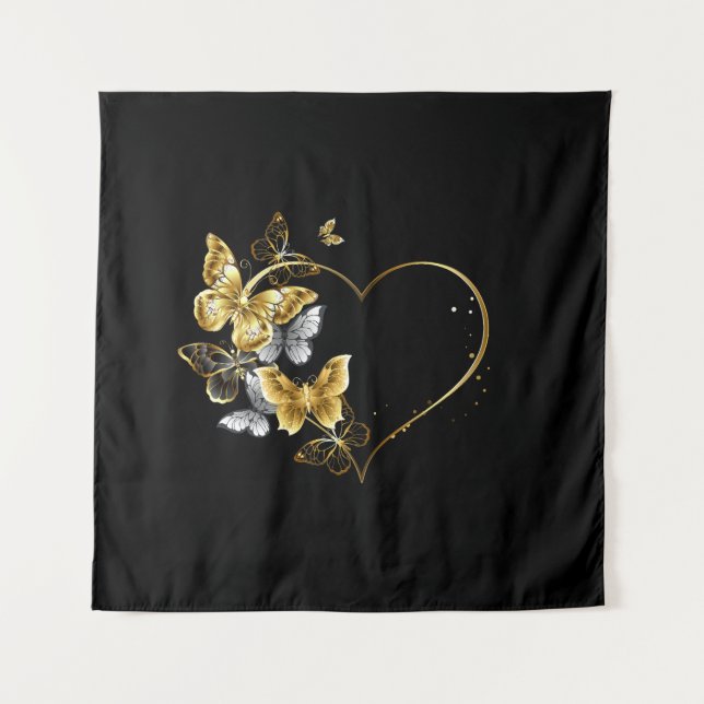 Tapiz Corazón con mariposas doradas (Anverso)