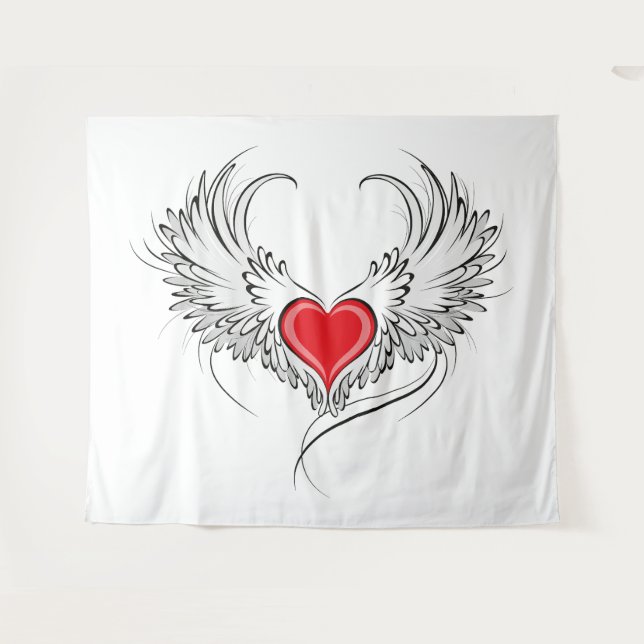 Tapiz Corazón de Ángel Rojo con alas (Anverso (horizontal))