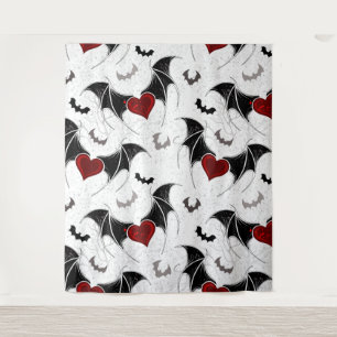 Tapiz Corazón de Halloween con alas de murciélago negro
