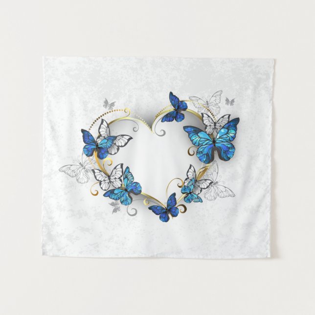 Tapiz Corazón de joyas con mariposas Morfo (Anverso (horizontal))