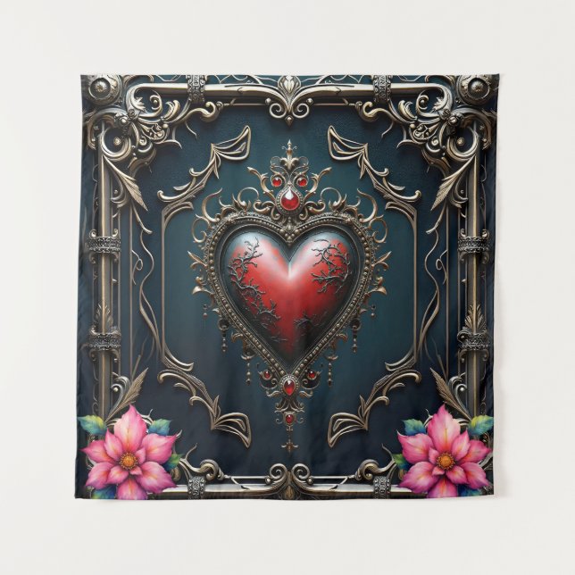 Tapiz Corazón Gótico Victoriano Carmesí (Anverso)