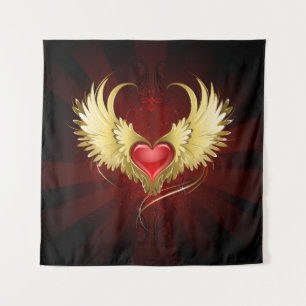 Tapiz Corazón Rojo con Alas Doradas