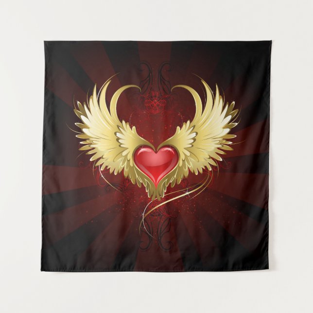 Tapiz Corazón Rojo con Alas Doradas (Anverso)