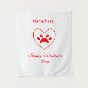 Tapiz corazón rojo perro gato pata feliz día de San Vale