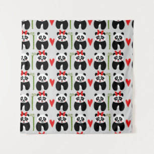 Tapiz Corazones Cute Pandas: Patrón de niños