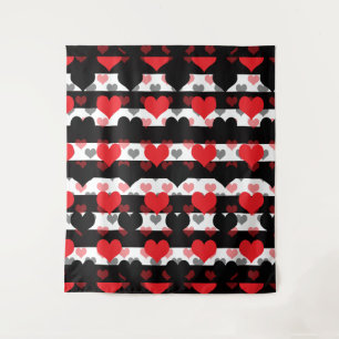Tapiz Corazones de amor negros rojos con franjas blancas