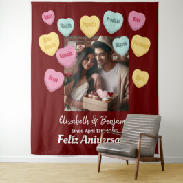 Tapiz Corazones de dulce Feliz Aniversario Español