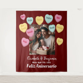 Tapiz Corazones de dulce Feliz Aniversario Español