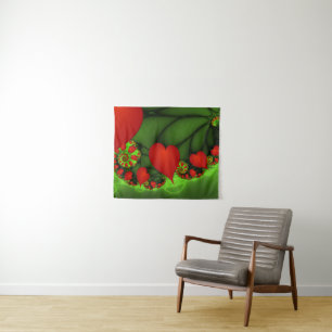 Tapiz Corazones rojos animan el arte fractal verde moder