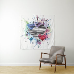 Tapiz Corazones Y Lavabos Cuidados En Acuarela