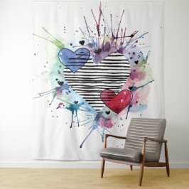 Tapiz Corazones Y Lavabos Cuidados En Acuarela