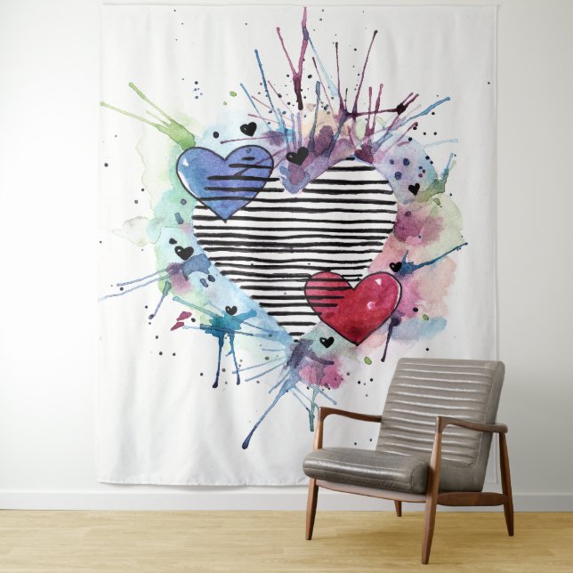 Tapiz Corazones Y Lavabos Cuidados En Acuarela (In situ)