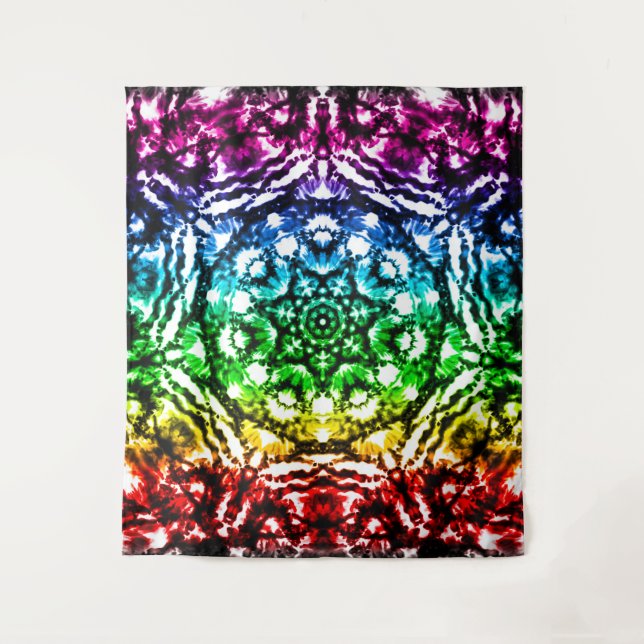 Tapiz Corbata de arcoíris con tinte mandala retro (Anverso)