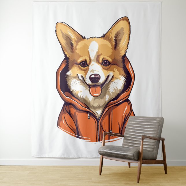Tapiz Corgi Divertido con Sudadera con Capucha (In situ)