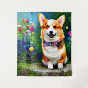 Tapiz Corgi Flower Garden