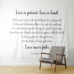 Tapiz Corintios Verso, El Amor es Paciente (negro sobre 
