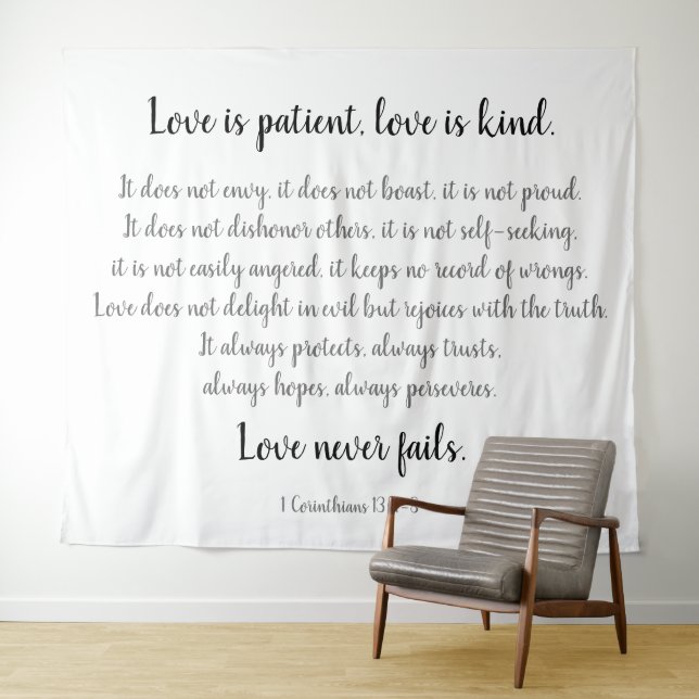 Tapiz Corintios Verso, El amor es paciente (negro sobre  (In situ (horizontal))