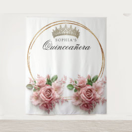 Tapiz Corona de cumpleaños Quinceañera Rosa Rosa