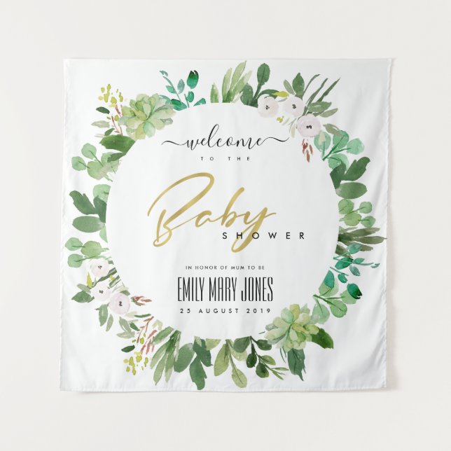 TAPIZ CORONA FOLIAGE ACUARELA BIENVENIDA BABY SHOWER (Anverso)
