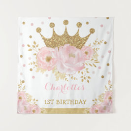 Tapiz Corona Real Princesa Cumpleaños Fiesta Rosa y Dora