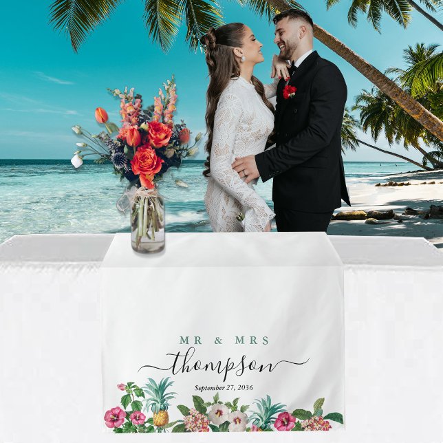Tapiz Corredor de mesa de boda Flores tropicales persona (Wedding Table Runner Custom Tropical Flowers Tapestry)
