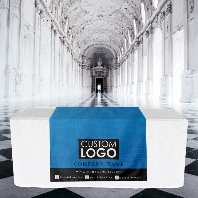 Tapiz Corredor de mesa de negocio Banner Lino Logo Azul (Business Table Runner Banner Linen Logo Blue Tapestry)