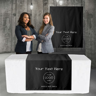Tapiz Corredor de mesa de Pop Up Shop Banner Logo Negro