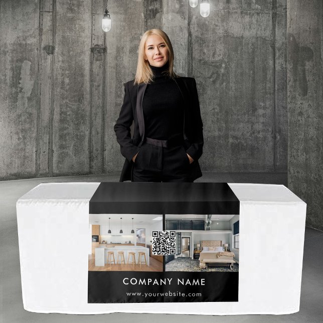 Tapiz Corredor de mesa empresarial Banner Real Estate QR (Business Table Runner Banner Real Estate QR Code Tapestry)