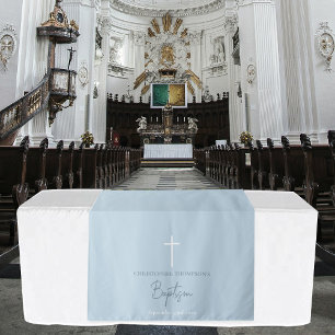 Tapiz Corredor de mesa para bautizo de niño azul con cru