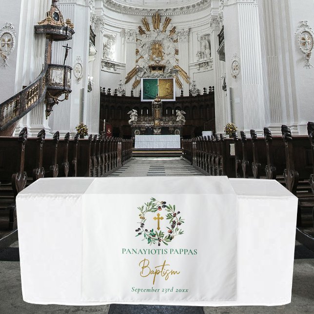 Tapiz Corredor de mesa para bautizo griego Olives Gold (Olives Gold Greek Christening Baptism Table Runner Tapestry)