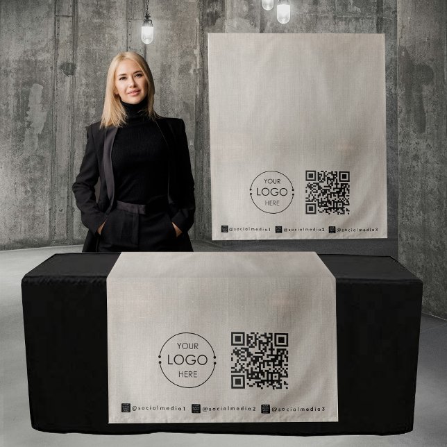 Tapiz Corredor de mesa personalizado Banner Lino Código  (Custom Table Runner Banner Linen Business QR Code Tapestry)