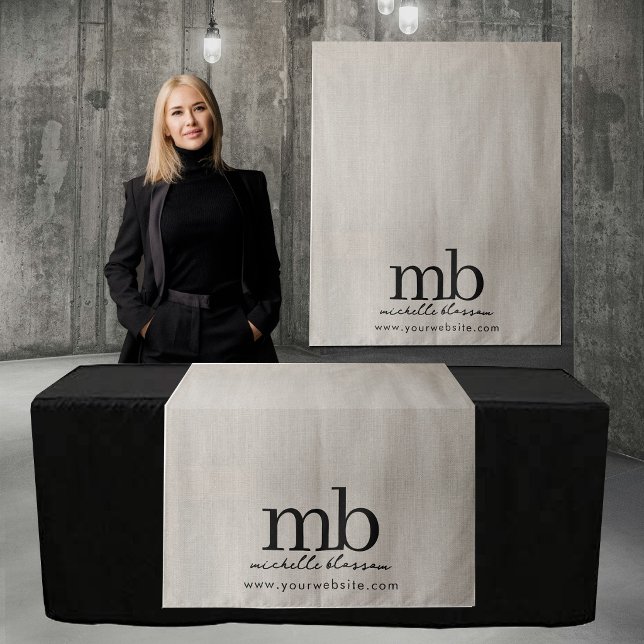 Tapiz Corredor de mesa personalizado con monograma de ne (Custom Monogram Business Table Runner Banner Linen Tapestry)