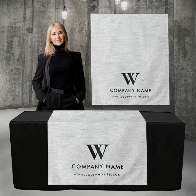 Tapiz Corredor de mesa personalizado para negocios Banne (Custom Business Table Runner Banner Gray Linen Tapestry)