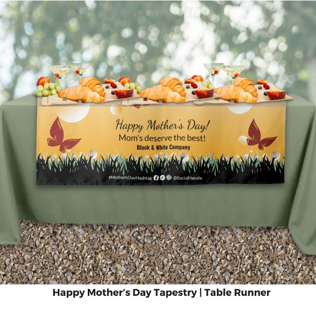 Tapiz Cortina de mesa para evento de mariposas del Día d (Happy Mother's Day Butterflies Event Table Runner Tapestry - Event, Tagline, Company, Social Media)