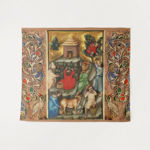 Tapiz Cosecha de viñedo de uva medieval Antigua parra