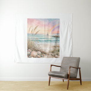Tapiz Costa Arcoíris Serenidad – Paisaje Marino Pastel c