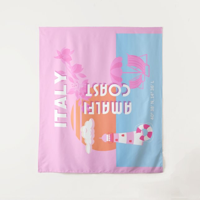 Tapiz Costa de Amalfi Arte de Viaje, Viaje Elegante, Ros (Anverso)