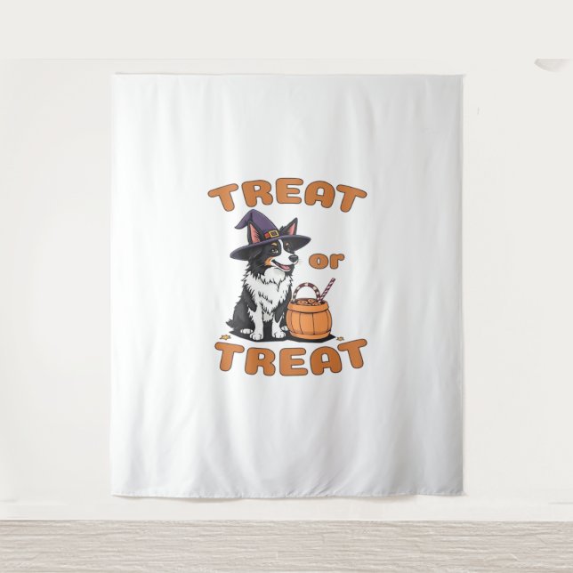 Tapiz Costuma de perro collie de la frontera Halloween " (Anverso)